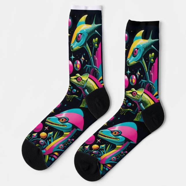 Calcetines Retro Sci Fi Lizard Crew (Izquierda)
