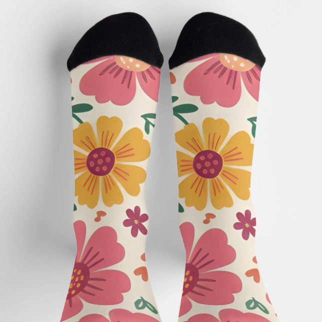Calcetines Retro Sun-Kissed Bloom & Hearts Pattern (Arriba)