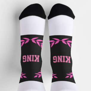 Calcetines Rey del color rosa Texto impreso Mujeres Hombres s