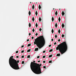 Calcetines Rhombus Diamond rosa negro blanco geométrico