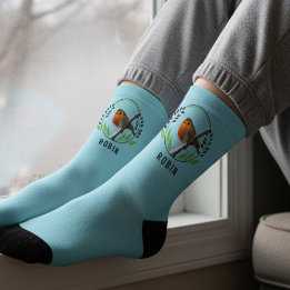 Calcetines Robin Bird en la rama de invierno Navidades azules