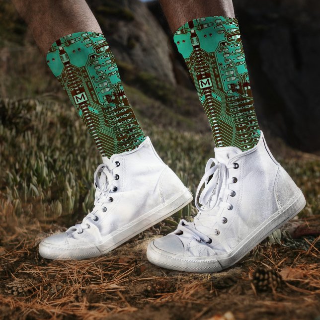 Calcetines Robotic PCB Microchip Turquoise Geek Monogramado (Subido por el creador)