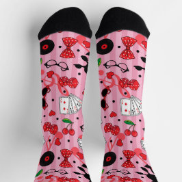 Calcetines Rockabilly Girly Style Poodle Pattern Pink