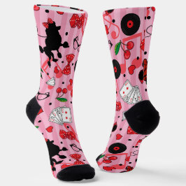 Calcetines Rockabilly Girly Style Poodle Pattern Pink