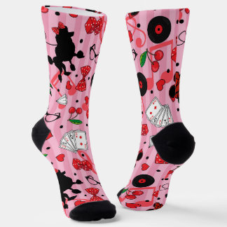 Calcetines Rockabilly Girly Style Poodle Pattern Pink