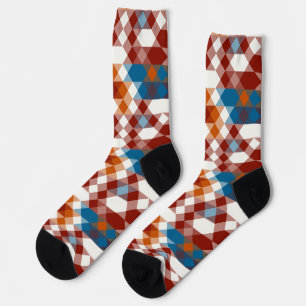 Calcetines rojo blanco azul y naranja geométrico