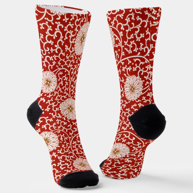 Calcetines Rojo Floral Vibrante Ornate Patrón Clásico (Angular)