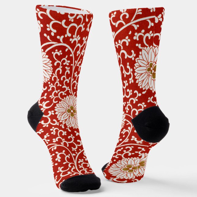Calcetines Rojo Floral Vibrante Ornate Patrón Clásico (Angular)