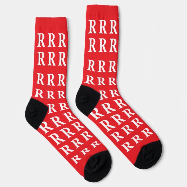 Calcetines rojos blancos con letra de monograma pe (Derecha)