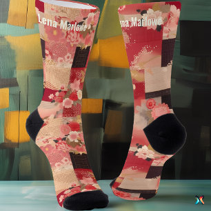 Calcetines rojos de patchwork de Sakura con encant
