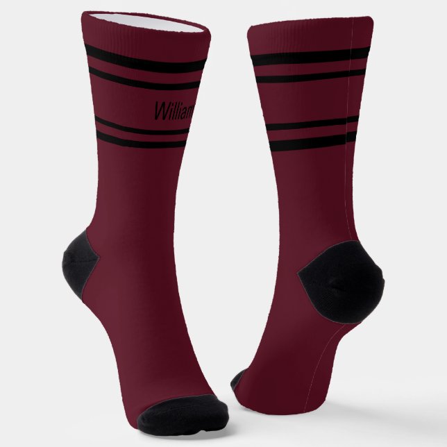 Calcetines rojos oscuros con rayas negras Add Name (Angular)