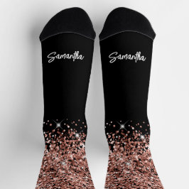 Calcetines Rosa Dorado Brillante Negro Glam Brush Nombre de L