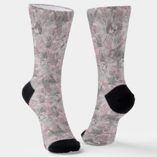 Calcetines Rosa, gris, elegante, grande, flores, rosa,