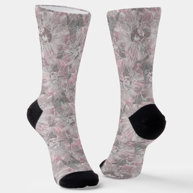 Calcetines Rosa, gris, elegante, grande, flores, rosa, (Angular)