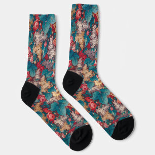 Calcetines Rosa, Lila, Patrón de Hojas Grandes Jardín Vintage