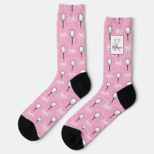 Calcetines Rosa Preppy con Lazo Blanco Patrón de Golf Monogra