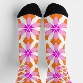 Calcetines Rosa púrpura y floral geométrico naranja