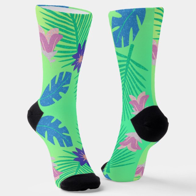 Calcetines Rosa Verde y Morado Tropical Moderno (Angular)