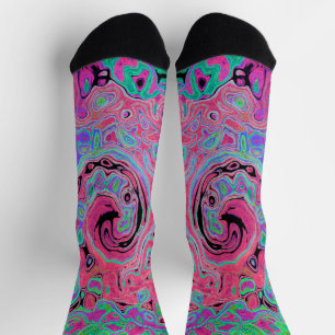 Calcetines Rosa y Verde Lima Groovy Abstracto Retro Torbellin