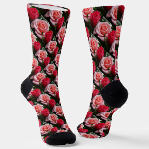 Calcetines Rosas Bonitas Rosadas Rojas Patrón Floral Unisex