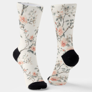 Calcetines Rosas Florales de Melocotón Crema