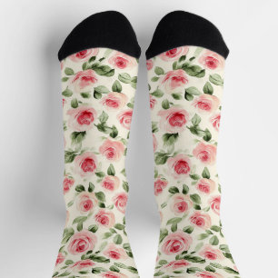 Calcetines Rosas Florales Rosa Crema