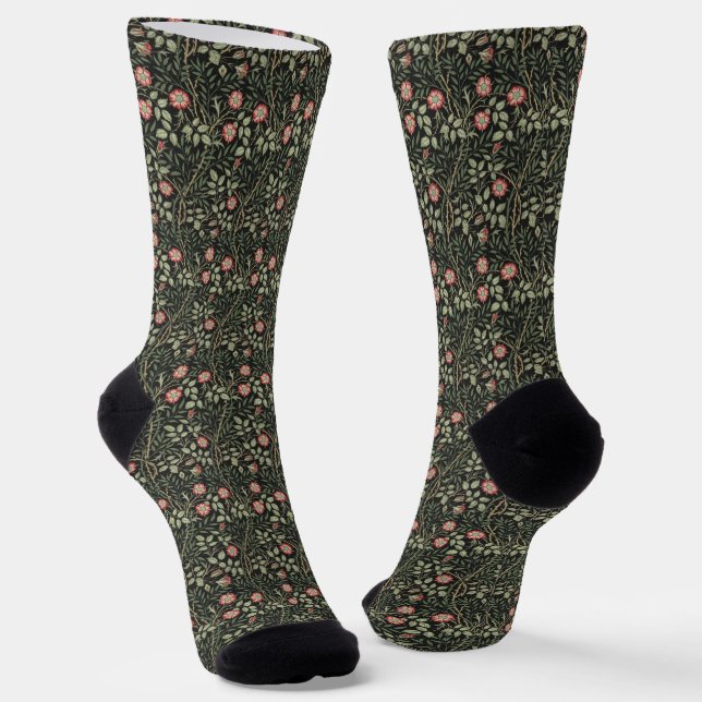 Calcetines Rosas florales vintage en patrón Morris negro (Angular)