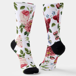 Calcetines Rosas Inglesas Románticas Elegantes Vintage Rosa