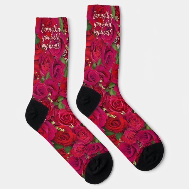Calcetines Rosas Rojas del Día de San Valentín con Mensaje Pe (Derecha)