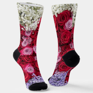 Calcetines Rosas rojas y rosadas con Gypsophila colorida
