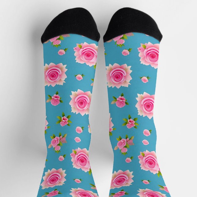 Calcetines Rosas Rosadas Elegante Regalo para Ella, Flor Romá (Arriba)