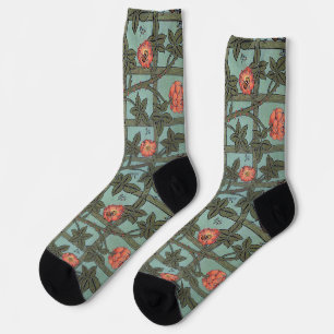 Calcetines Rosas Trepadoras y Pequeños Pájaros, William Morri