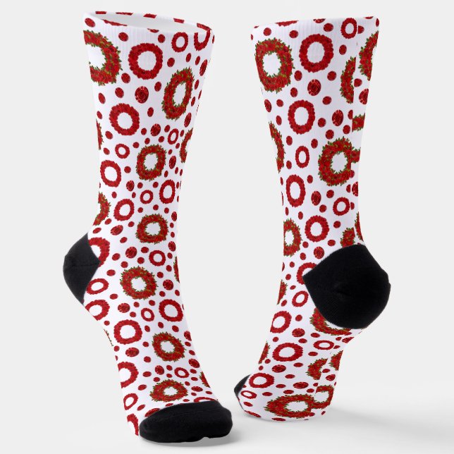 Calcetines Rose Wreath Polka Pattern for Red Rose Lovers (Angular)