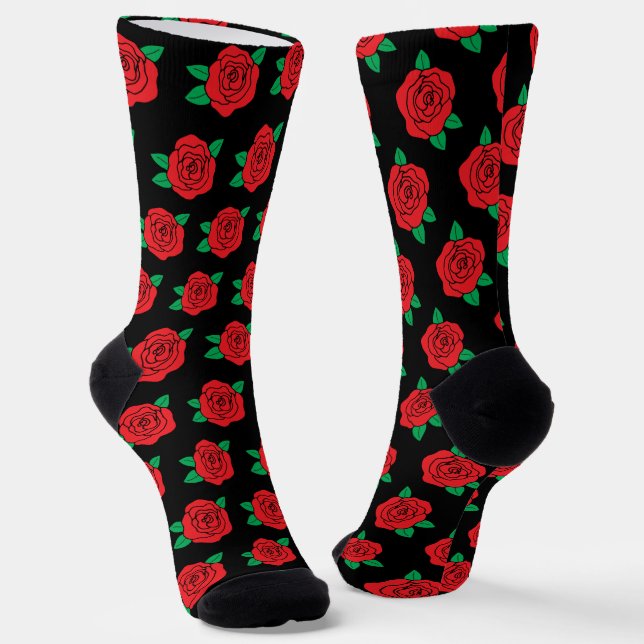 Calcetines Roses rojos en Boda floral negro (Angular)