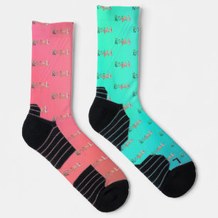 Calcetines RoyaLi, letras florales   Rosa y Turquesa