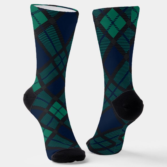 Calcetines Rustic Black Watch Plaid Green Blue Tartan (Angular)