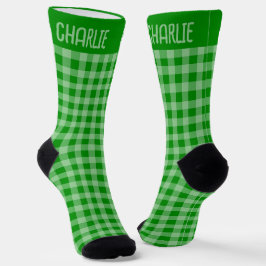 Calcetines Rustic Green Plaid Custom Name on Gingham Pattern