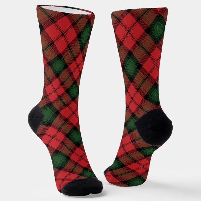 Calcetines Rustic Plaid Checkered Red Green Tartan (Angular)