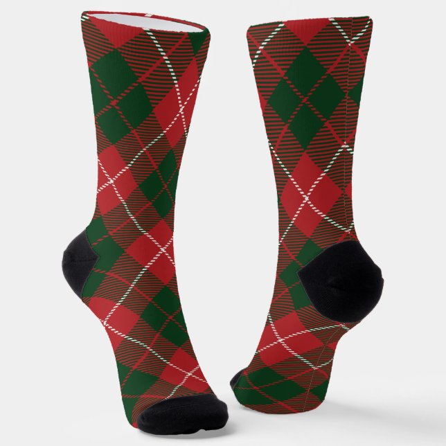 Calcetines Rustic Plaid Red Green Tartan Holiday (Angular)