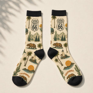 Calcetines Ruta 66 Arte de viaje retro del oso del desierto d