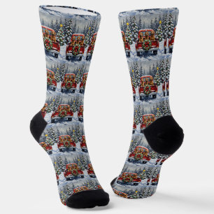 Calcetines Sabueso Afgano Camión Rojo Navidad Festejo
