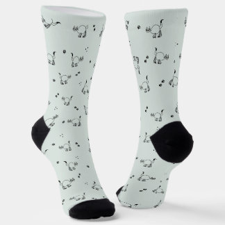 Calcetines Sage Gray Green Cat Line Art Pattern Socks
