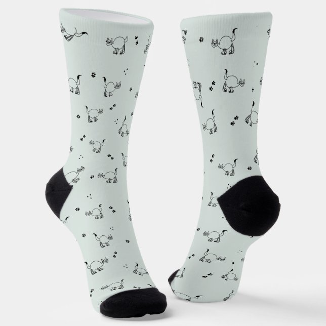 Calcetines Sage Gray Green Cat Line Art Pattern Socks (Angular)
