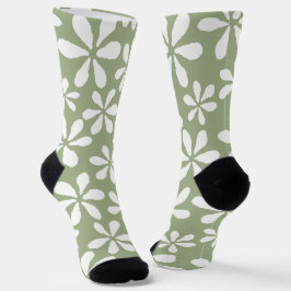 Calcetines Sage Green Flower Pattern Moderno Bonito Floral
