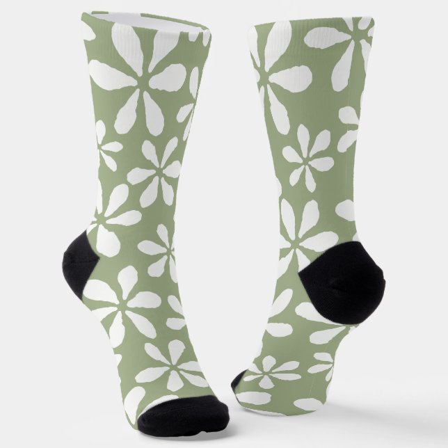 Calcetines Sage Green Flower Pattern Moderno Bonito Floral (Angular)