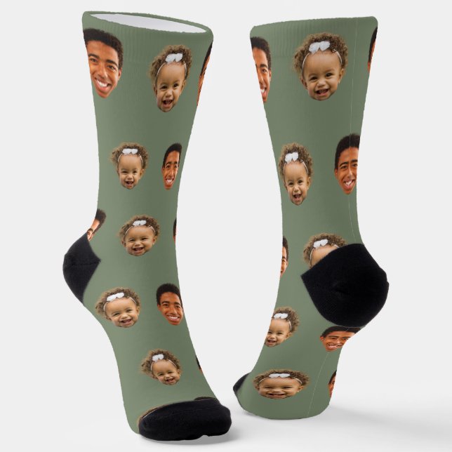 Calcetines Sage Green Funny Personalizado 2 Face Photo Mom (Angular)