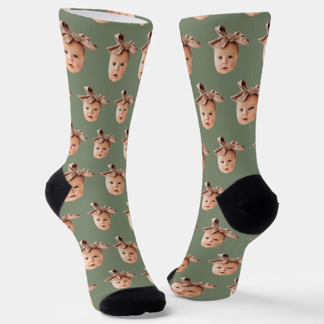 Calcetines Sage Green Funny Personalizado Hija Face Crew (Angular)