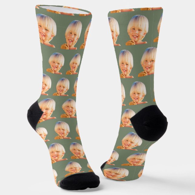 Calcetines Sage Green Funny Personalizado Son Face (Angular)