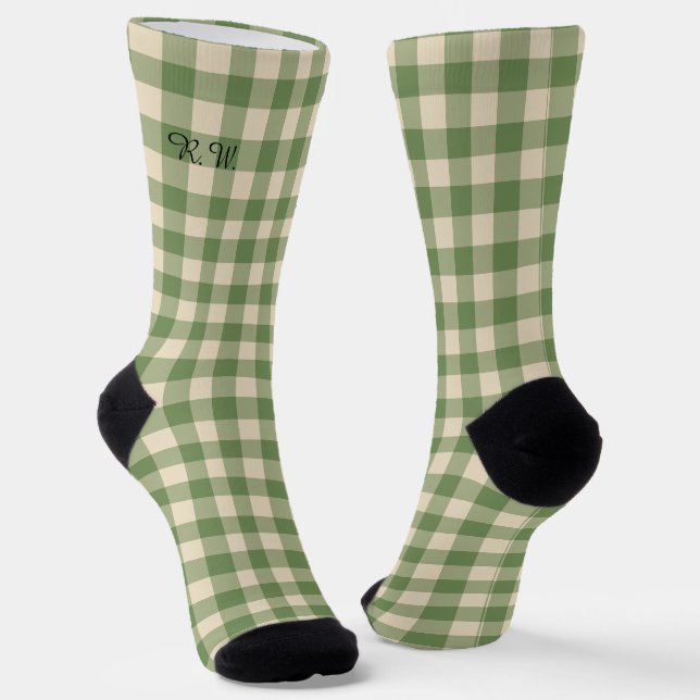 Calcetines Sage Green Ish Preppy Gingham Plaid (Angular)