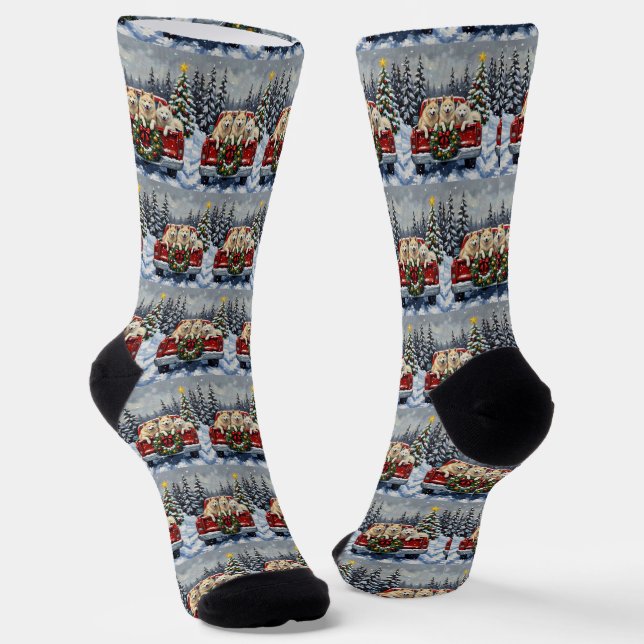 Calcetines Samoyed Christmas Red Truck Holiday (Angular)